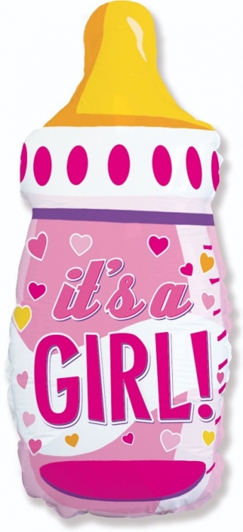 Шар Фигура, Бутылочка для девочки, Сердечки / Girl (в упаковке)