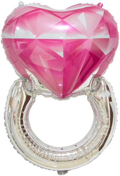 Шар Фигура Кольцо с бриллиантом, Сердце Розовый (в упаковке)