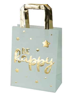 Крафт-пакет подарочный с золотыми ручками "Be Happy" Тиснение фольгой