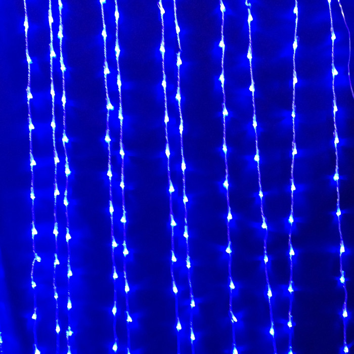 Светодиодная (LED) гирлянда Синяя "Занавес" водонепроницаемая с коннектором на прозрачном проводе